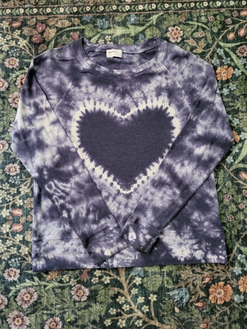 Allen Allen Navy and White Tie-Dye Heart Long Sleeve Tee